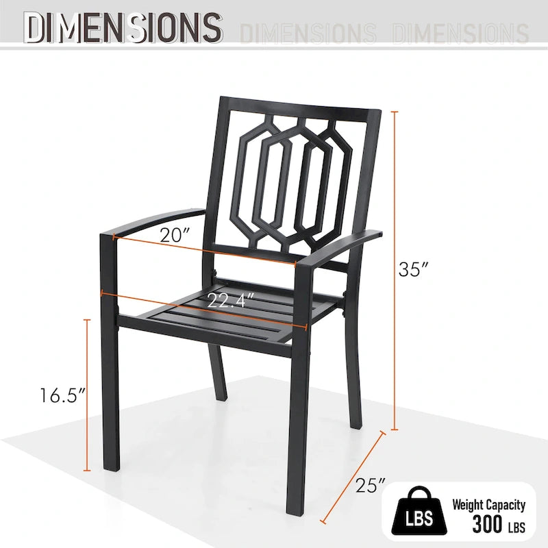 MAISON ARTS Outdoor Patio Dining Set with Steel Stackable Chairs and Expandable Table