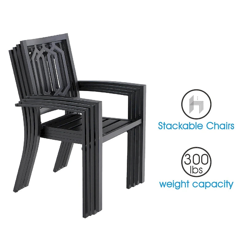 MAISON ARTS Outdoor Patio Dining Set with Steel Stackable Chairs and Expandable Table