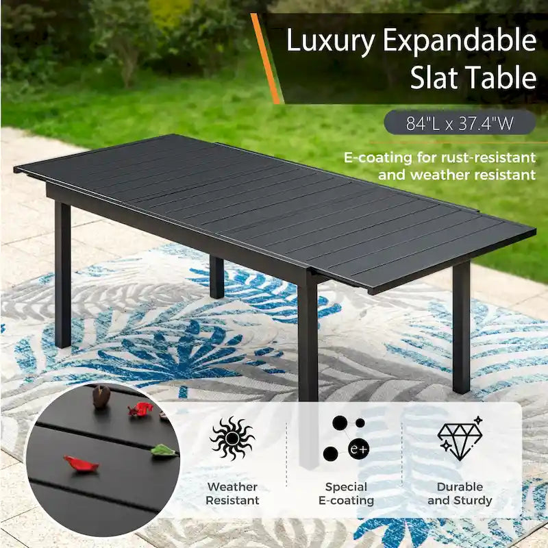 MAISON ARTS Outdoor Patio Dining Set with Steel Stackable Chairs and Expandable Table