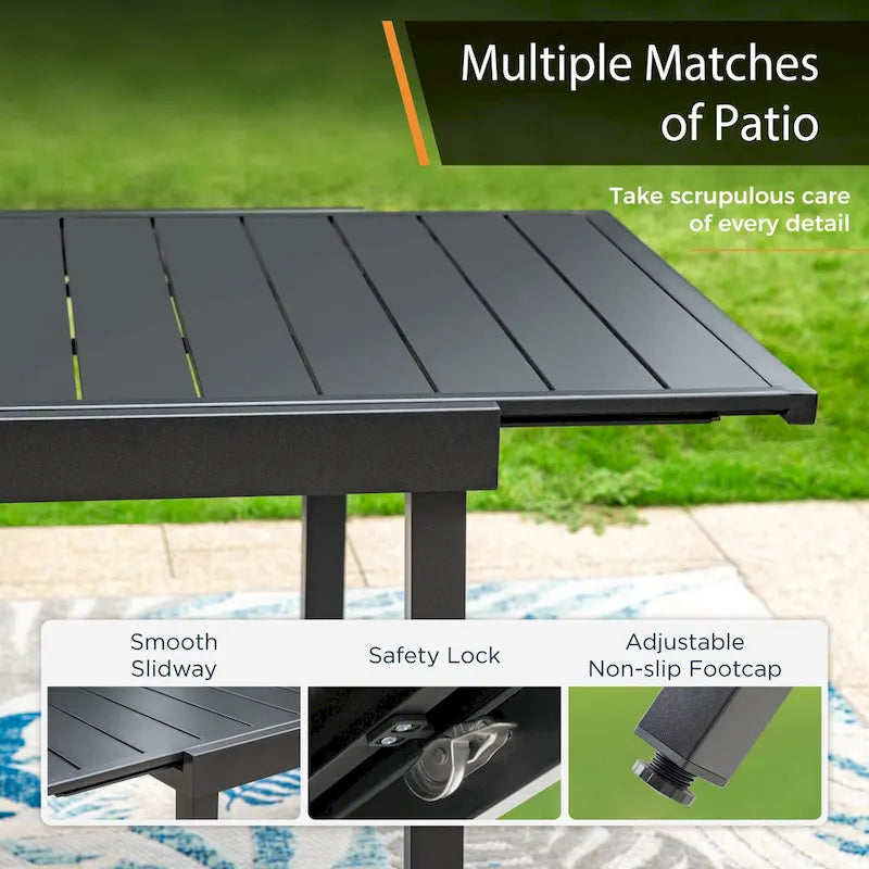 MAISON ARTS Outdoor Patio Dining Set with Steel Stackable Chairs and Expandable Table