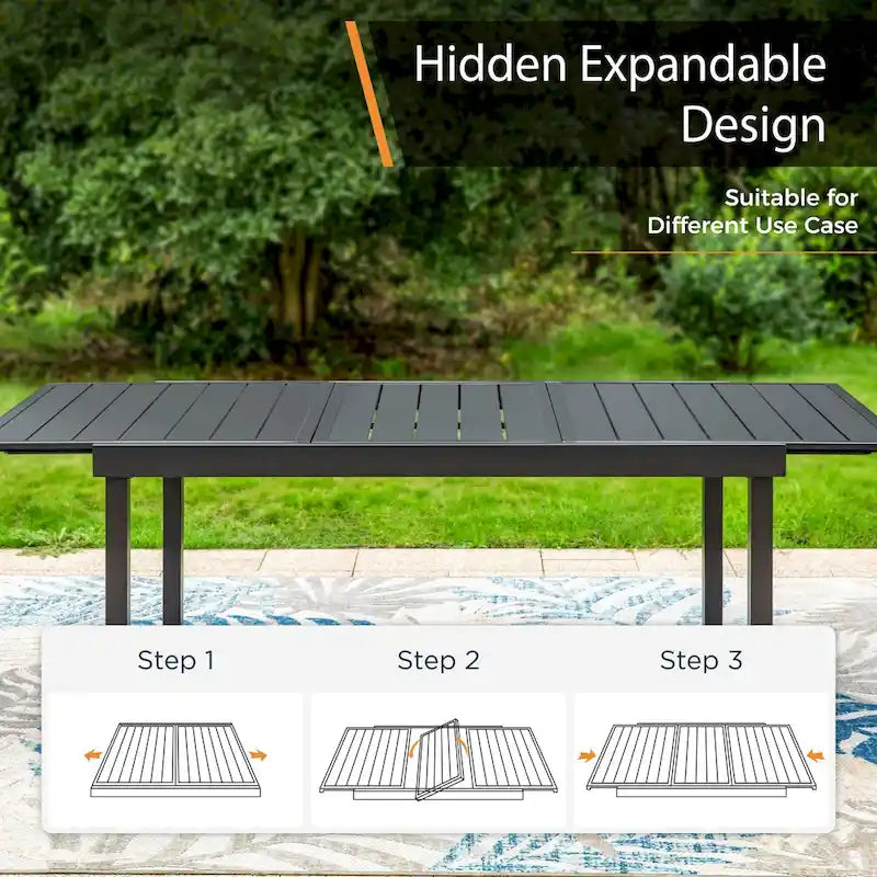 MAISON ARTS Outdoor Patio Dining Set with Steel Stackable Chairs and Expandable Table