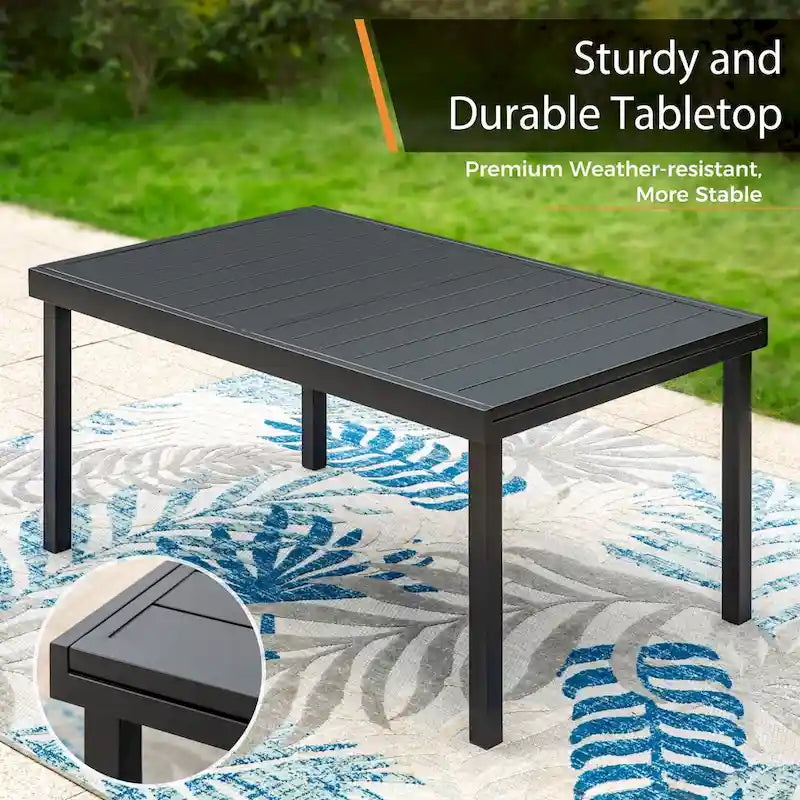 MAISON ARTS Outdoor Patio Dining Set with Steel Stackable Chairs and Expandable Table