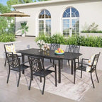 MAISON ARTS Outdoor Patio Dining Set with Steel Stackable Chairs and Expandable Table