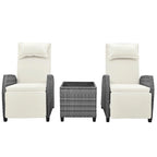 3 Piece Outdoor Rattan Two-person Recliner Chair set W/Coffee Table