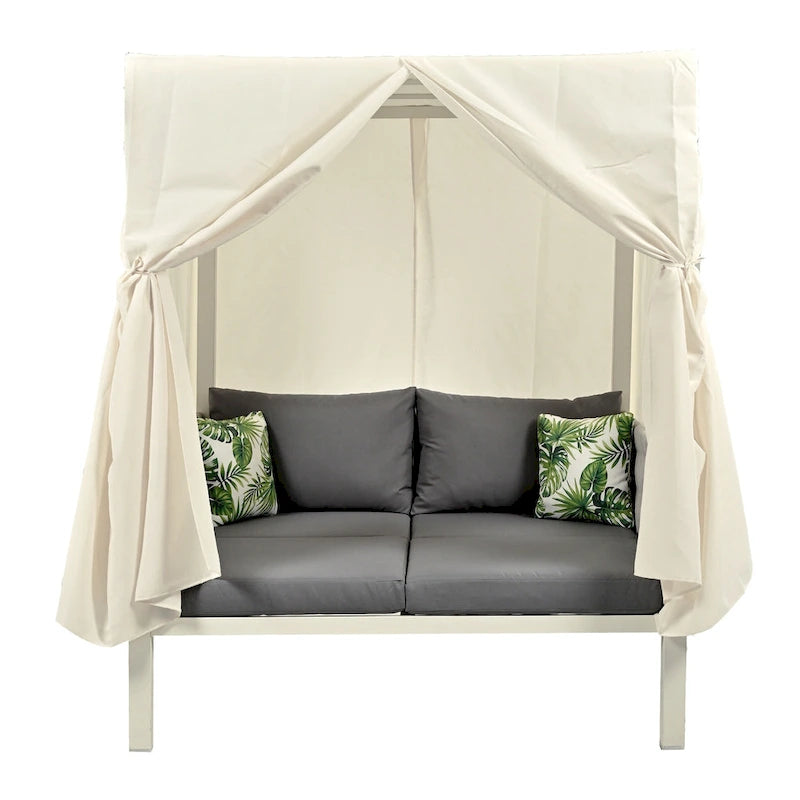 Outdoor Patio Sunbed with Curtains