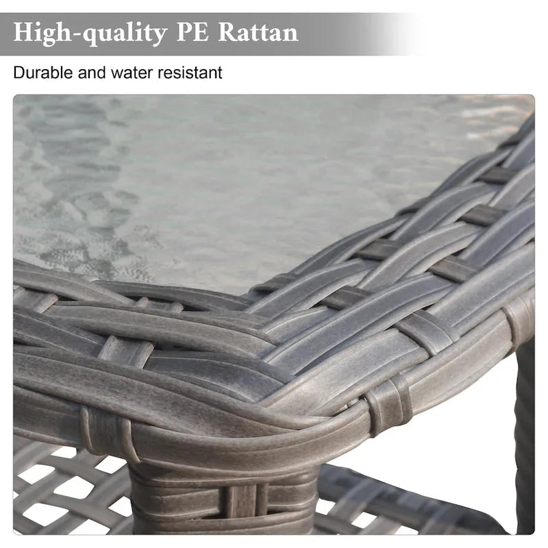 XIZZI Patio Wicker Side Table with Toughened Glass Top