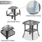 XIZZI Patio Wicker Side Table with Toughened Glass Top