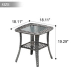XIZZI Patio Wicker Side Table with Toughened Glass Top