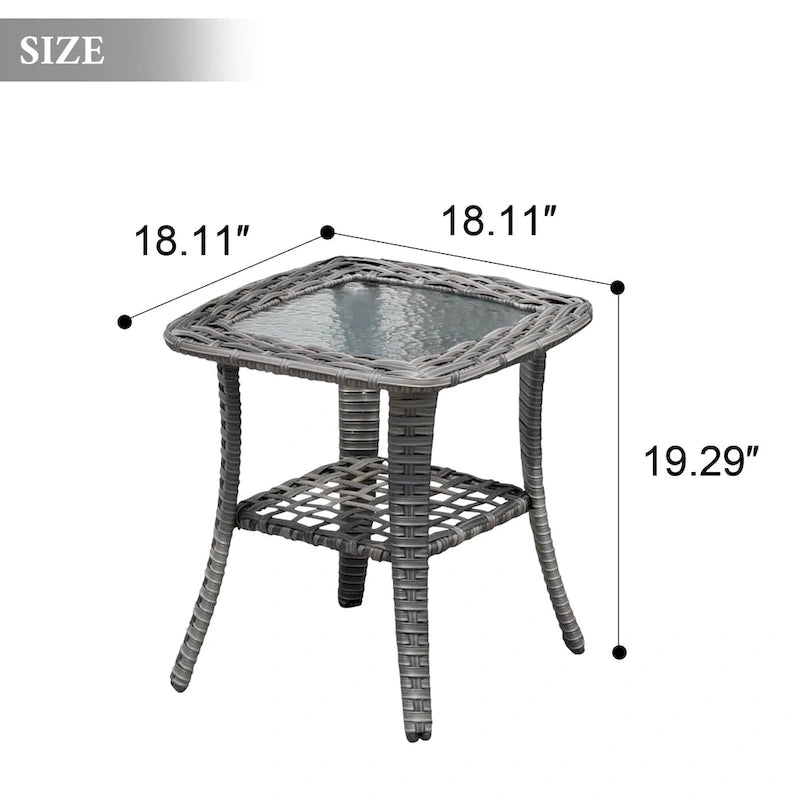 XIZZI Patio Wicker Side Table with Toughened Glass Top