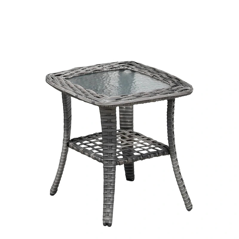 XIZZI Patio Wicker Side Table with Toughened Glass Top