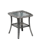 XIZZI Patio Wicker Side Table with Toughened Glass Top