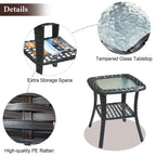 XIZZI Patio Wicker Side Table with Toughened Glass Top