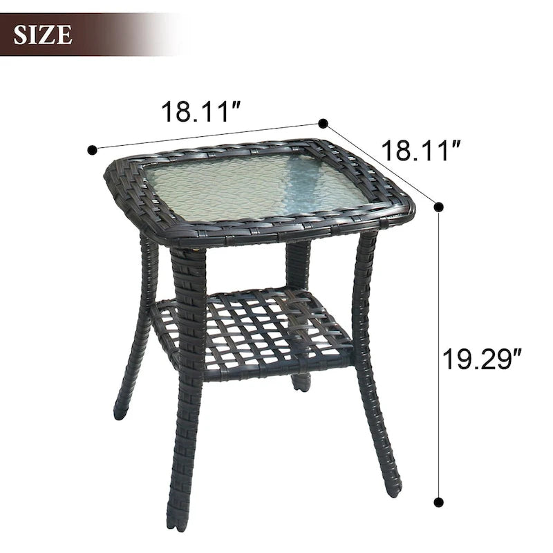 XIZZI Patio Wicker Side Table with Toughened Glass Top