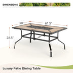 MAISON ARTS Patio Dining Set 7-Piece Metal Wood-look Geometric Rectangle Table and 6 Textilene Chairs