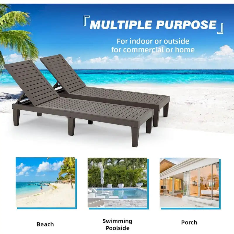 Erommy Chaise Lounges, All-Weather Patio Loungers with 5-Position Adjustable Backrest & Wood Texture Design, Reclining Chair