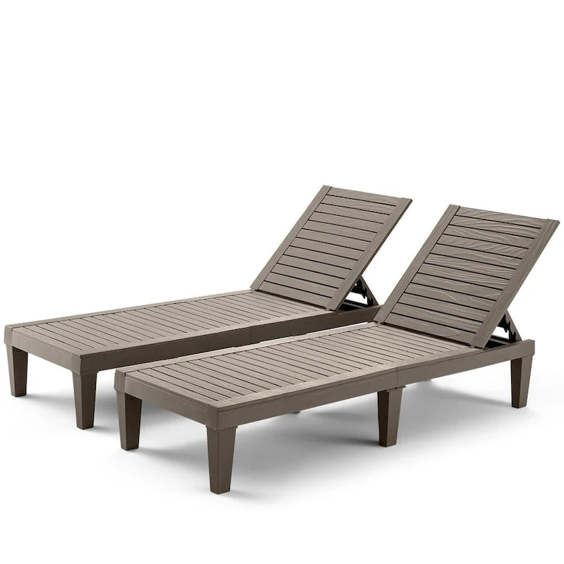 Erommy Chaise Lounges, All-Weather Patio Loungers with 5-Position Adjustable Backrest & Wood Texture Design, Reclining Chair