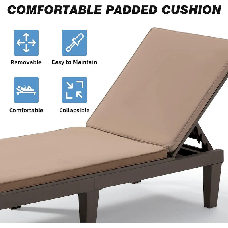 Erommy Chaise Lounges, All-Weather Patio Loungers with 5-Position Adjustable Backrest & Wood Texture Design, Reclining Chair