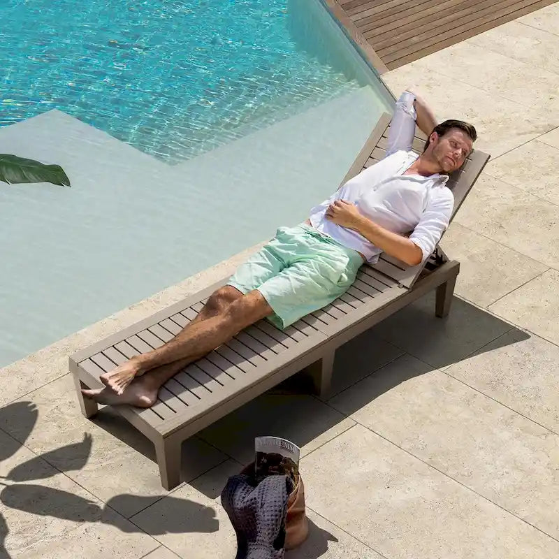 Erommy Chaise Lounges, All-Weather Patio Loungers with 5-Position Adjustable Backrest & Wood Texture Design, Reclining Chair