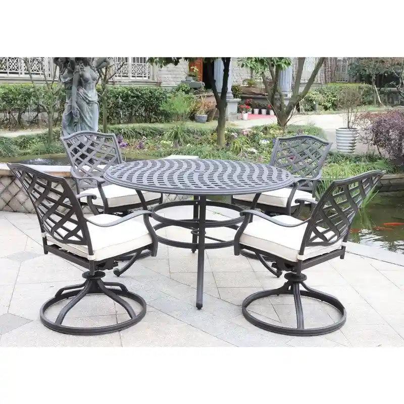 Torino Aluminum 5 Piece Round Dining Set with 4 Swivel Rockers - N/A