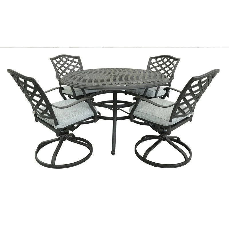 Torino Aluminum 5 Piece Round Dining Set with 4 Swivel Rockers - N/A