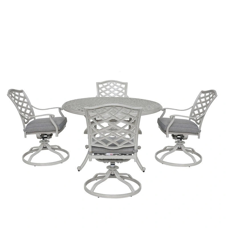 Torino Aluminum 5 Piece Round Dining Set with 4 Swivel Rockers - N/A