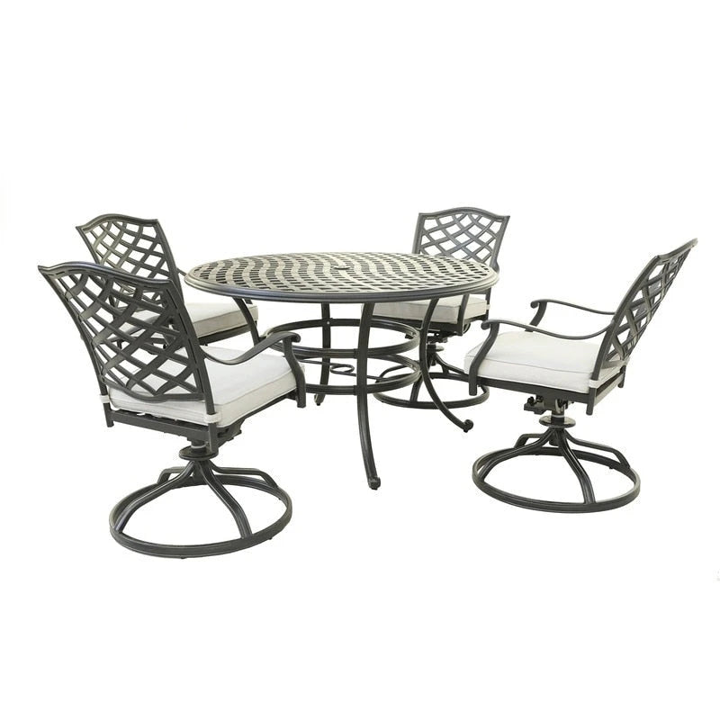 Torino Aluminum 5 Piece Round Dining Set with 4 Swivel Rockers - N/A