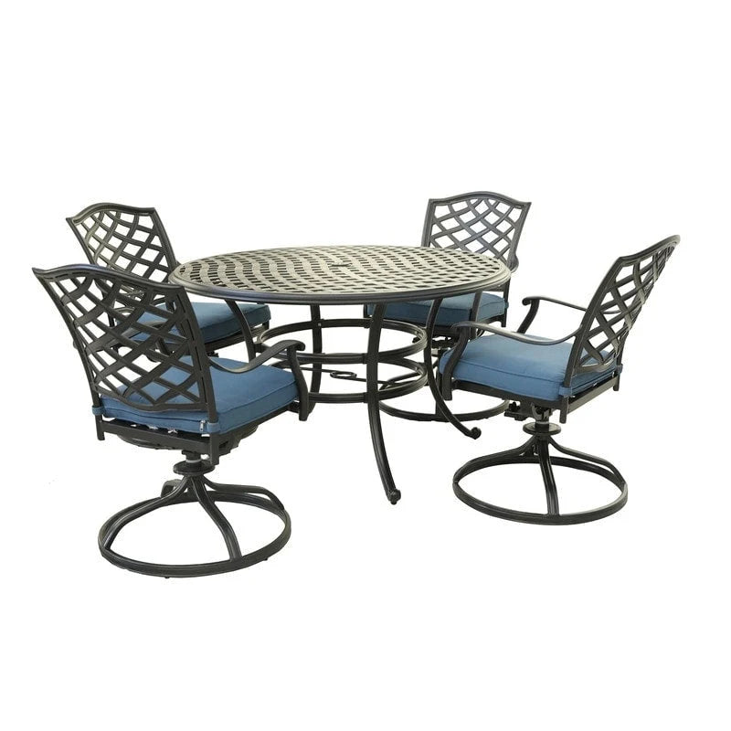 Torino Aluminum 5 Piece Round Dining Set with 4 Swivel Rockers - N/A
