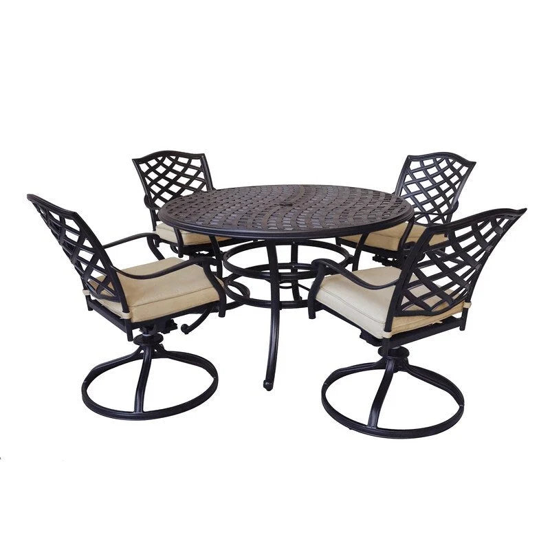 Torino Aluminum 5 Piece Round Dining Set with 4 Swivel Rockers - N/A