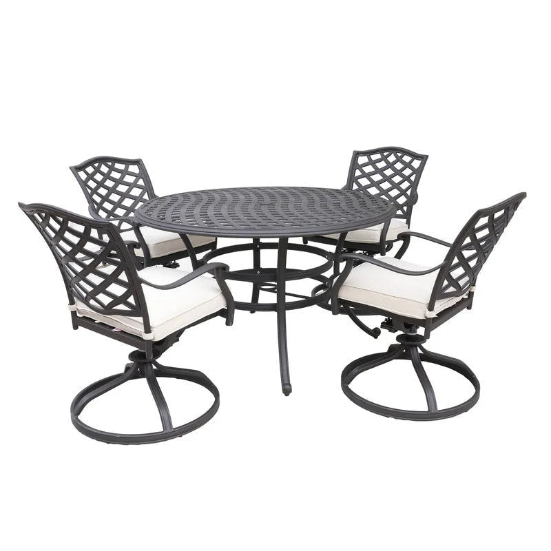 Torino Aluminum 5 Piece Round Dining Set with 4 Swivel Rockers - N/A