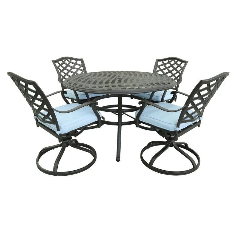 Torino Aluminum 5 Piece Round Dining Set with 4 Swivel Rockers - N/A