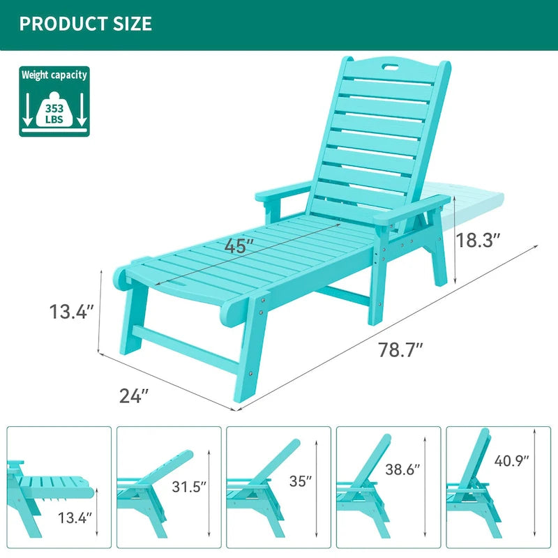 78.7 Long Reclining Outdoor Chaise Lounge