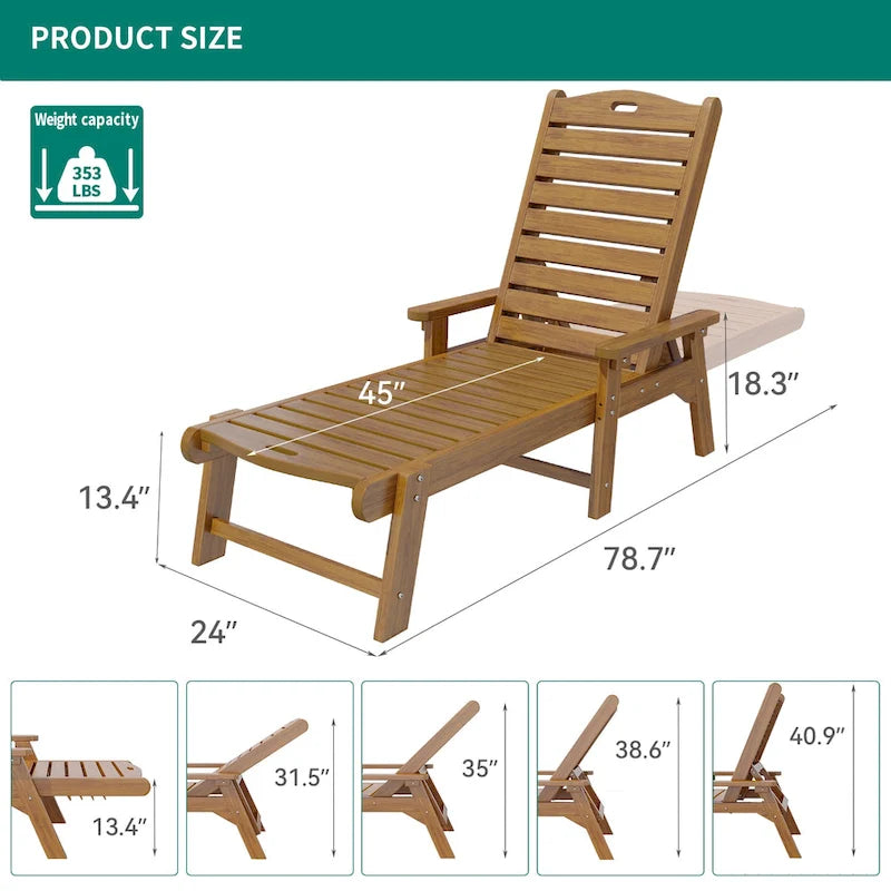 78.7 Long Reclining Outdoor Chaise Lounge