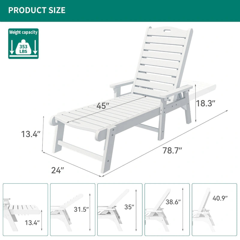 78.7 Long Reclining Outdoor Chaise Lounge