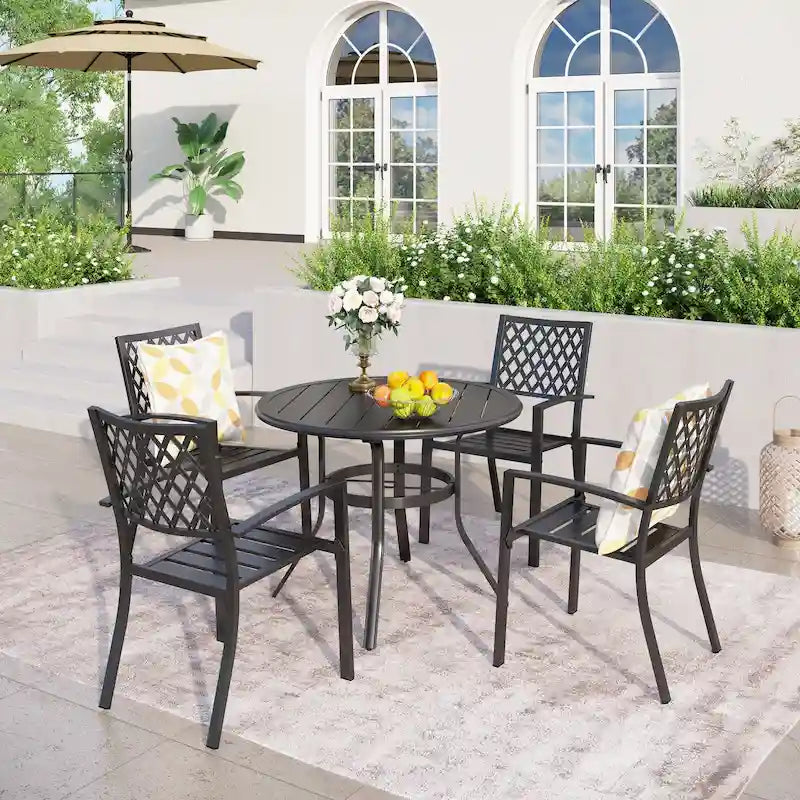 MAISON ARTS 5-Piece Outdoor 37.8/42 Round Metal Patio Dining Set