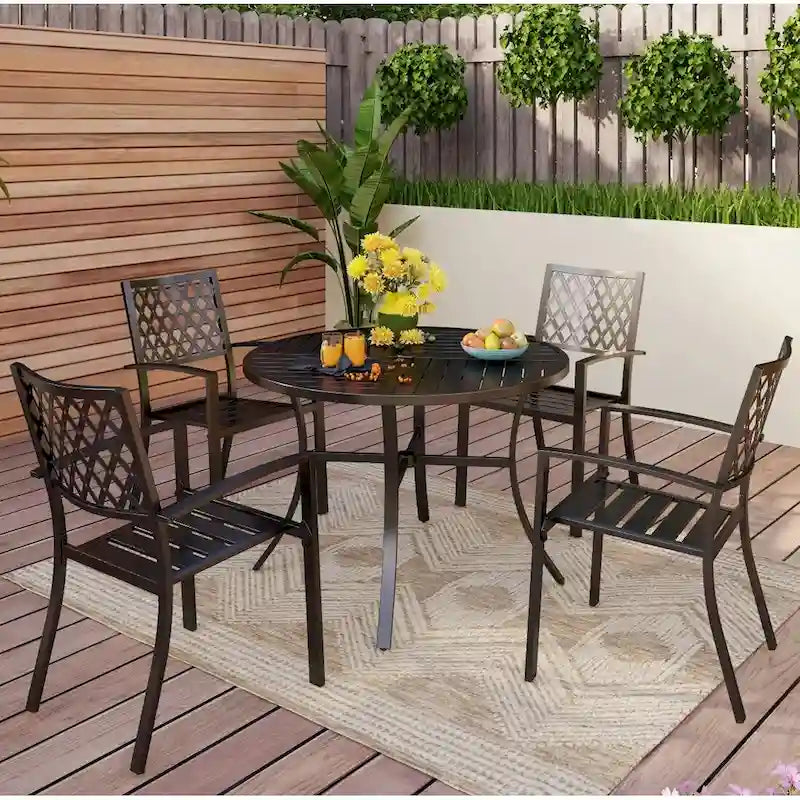 MAISON ARTS 5-Piece Outdoor 37.8/42 Round Metal Patio Dining Set