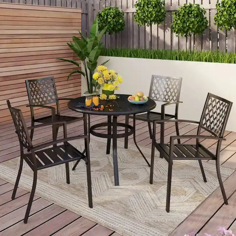 MAISON ARTS 5-Piece Outdoor 37.8/42 Round Metal Patio Dining Set