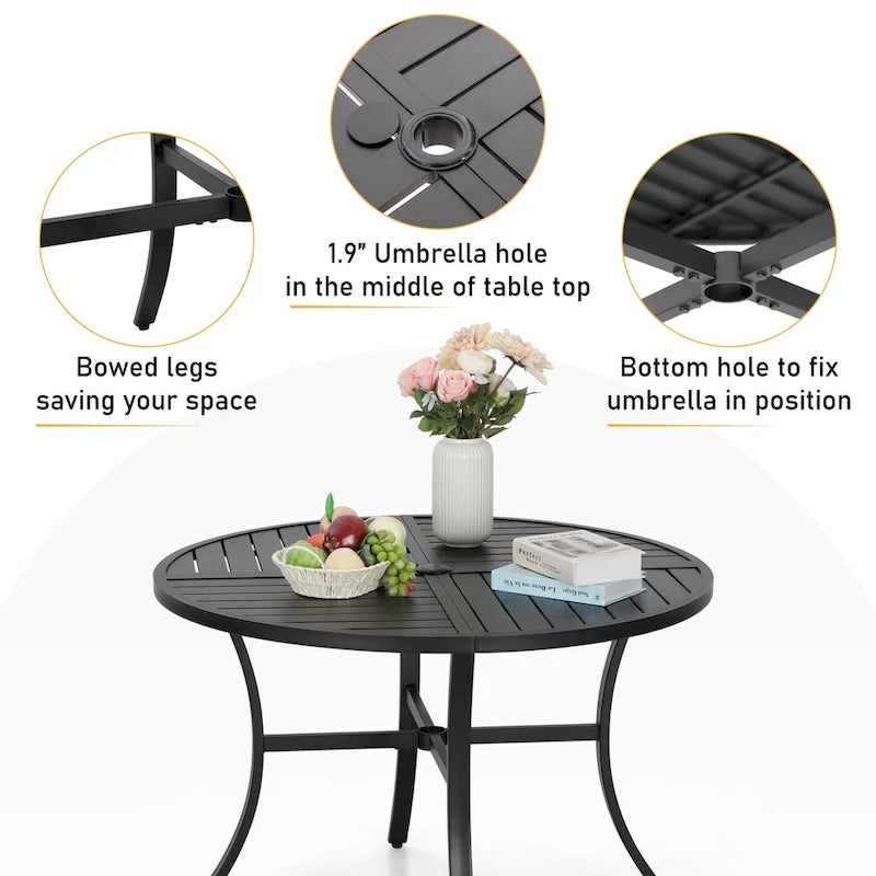 MAISON ARTS 5-Piece Outdoor 37.8/42 Round Metal Patio Dining Set