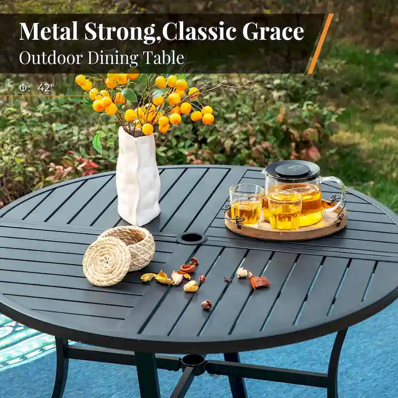 MAISON ARTS 5-Piece Outdoor 37.8/42 Round Metal Patio Dining Set