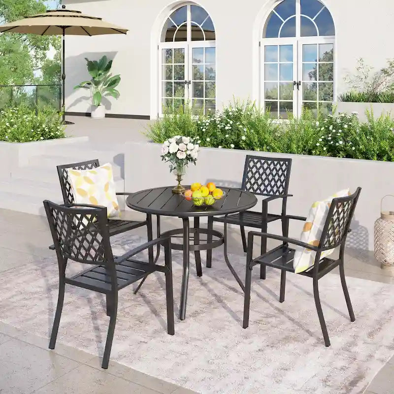MAISON ARTS 5-Piece Outdoor 37.8/42 Round Metal Patio Dining Set