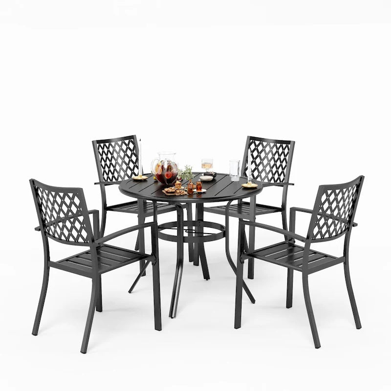 MAISON ARTS 5-Piece Outdoor 37.8/42 Round Metal Patio Dining Set