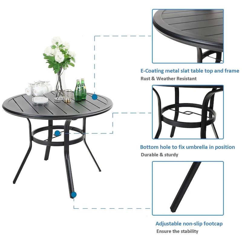 MAISON ARTS 5-Piece Outdoor 37.8/42 Round Metal Patio Dining Set