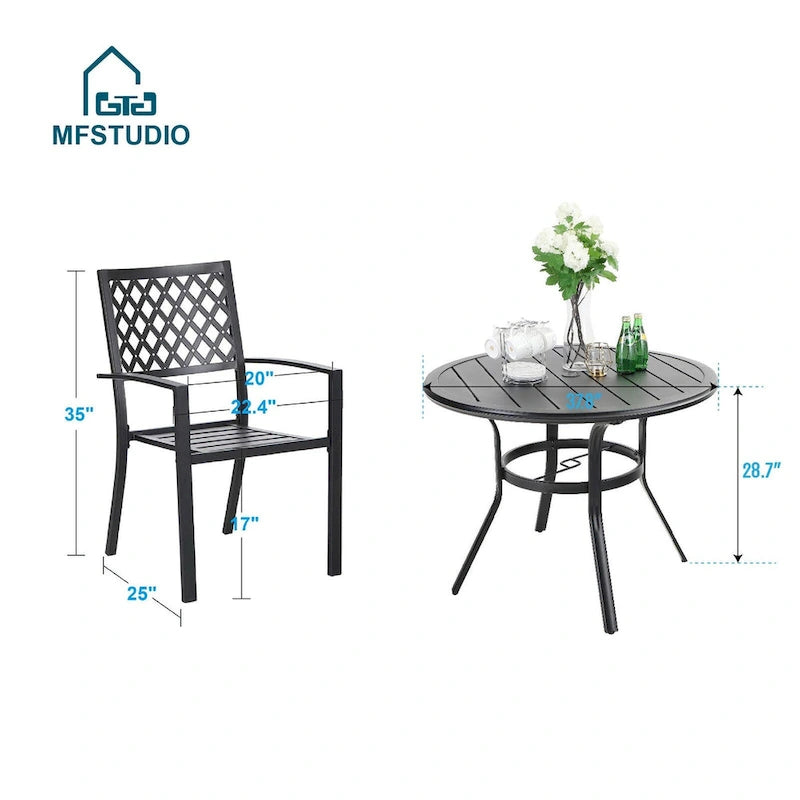 MAISON ARTS 5-Piece Outdoor 37.8/42 Round Metal Patio Dining Set