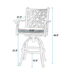 MAISON ARTS 3-Piece Cast Aluminum Patio Bar Stool Set of 1 Bar Table & 2 Swivel High Bar Stools