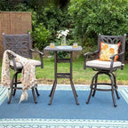 MAISON ARTS 3-Piece Cast Aluminum Patio Bar Stool Set of 1 Bar Table & 2 Swivel High Bar Stools