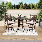 MAISON ARTS 3-Piece Cast Aluminum Patio Bar Stool Set of 1 Bar Table & 2 Swivel High Bar Stools