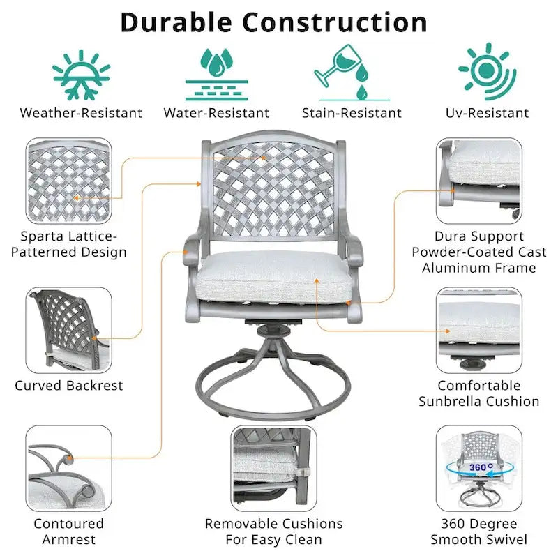 Ventura Cast Aluminum Dining Swivel Rocker with Cushion (Set of 2)
