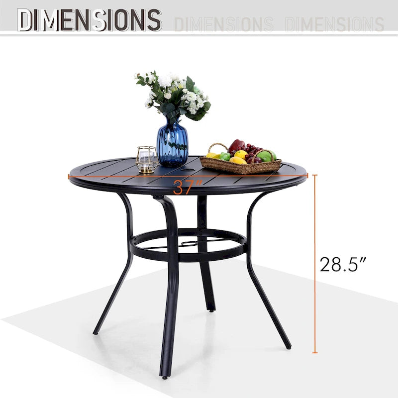 MAISON ARTS 5-piece Patio Dining Set , 4 Patio Swivel Dining Chairs, 1 Round 37.8 Metal Table with Umbrella Hole