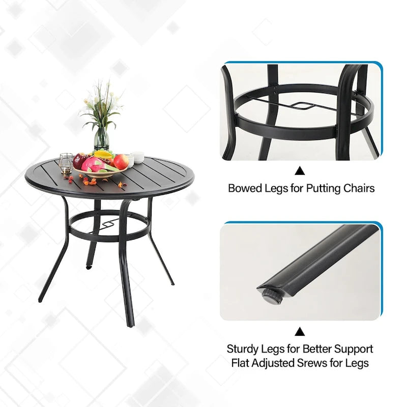 MAISON ARTS 5-piece Patio Dining Set , 4 Patio Swivel Dining Chairs, 1 Round 37.8 Metal Table with Umbrella Hole