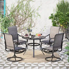 MAISON ARTS 5-piece Patio Dining Set , 4 Patio Swivel Dining Chairs, 1 Round 37.8 Metal Table with Umbrella Hole