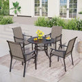 MAISON ARTS 5/7-Piece Patio Dining Set, Round Metal Table and 4/6 Textilene Fabric Padded Armchairs